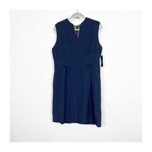 Tahari Dress Alina Navy Blue Sheath Pleats Womens Size 16 NEW